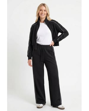 Black Contrast Piped Tracksuit Set