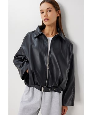 Faux läder bomberjacka