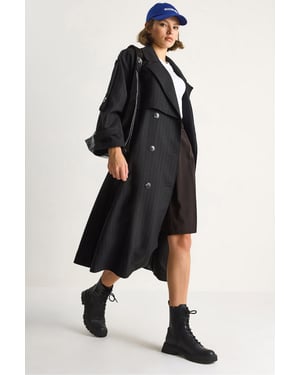Bomull Midi Trench Coat med Dubbelknäppt Stängning