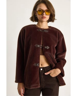 Texturerad gabardin knäppt kappa med jackkrage