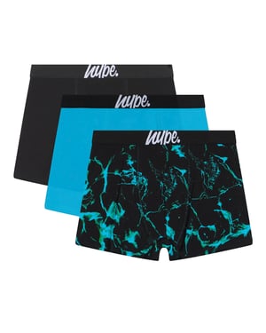 3 Pack Boys Boxers Black, Turquoise & Pool Print Soft Breathable Underwear
