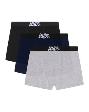 3 Pack Boys Boxers Black, Grey & Navy Soft Breathable Underwear