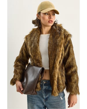 Faux Fur Kort Offentlig Krage Kappa