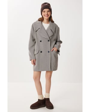 Oversized Herringbone Ull-Bomull Midi Kappa