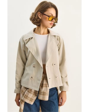 Dubbelknäppt avslappnad passform cropped trenchcoat