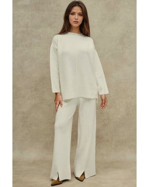 Lang Sweater & Hoge Taille Wijde Pijpen Brei Set