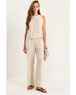 Hoge Taille Mouwloze Linnen Gemengde Tweedelige Set