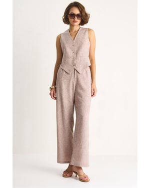 V-hals Vest en Wijde Pantalons Tweedelige Set