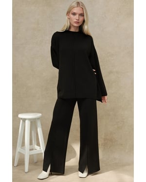 Long Sweater & High Waist Wide Leg Knit Co-Ord Set