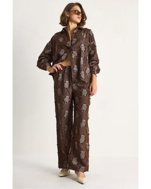 Broderad Oversized Skjorta och Vida Byxor Set
