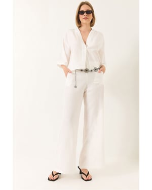 V-hals Tuniek en Wijde Pantalon Twee-Delige Set
