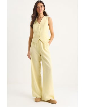 V-hals Vest en Wijde Pantalon Twee-delige Coord Set