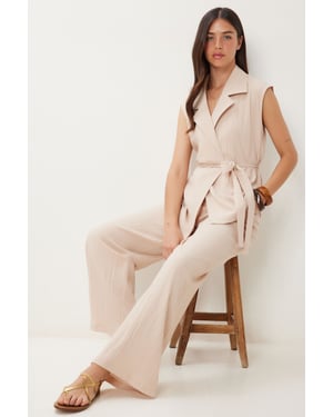 Hoge Taille Twee-Delige Set met Hemdkragen en Wijde Pantalons