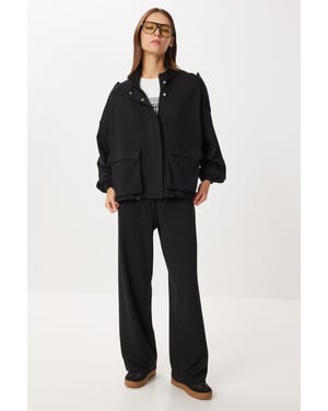 Pocket Detail Jas & Wijdere Broek Twee-delige Set