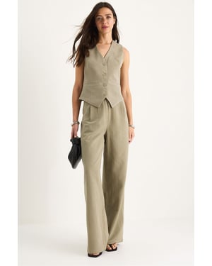 V-hals Vest en Wijde Pantalon Twee-delige Coord Set