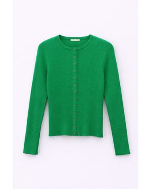 Knappad Slim Fit Ribbad Stickad Cardigan