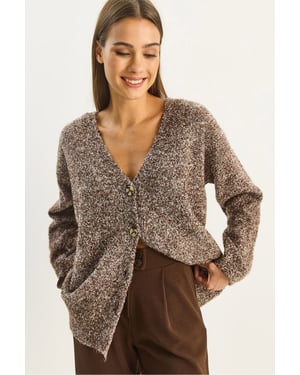 Texturerad V-ringad Knappad Kofta