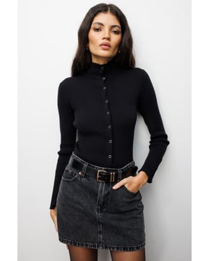Slim Fit Half Turtleneck Cardigan with Button Closure