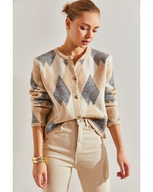 Geometrische Gebreide Knopen-up Korte Cardigan