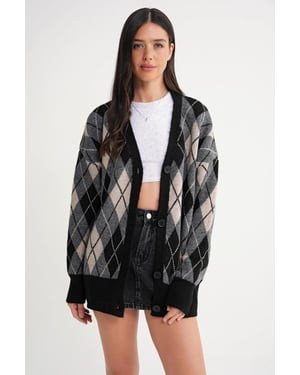 Oversized Argyle V-hals Geknopte Cardigan