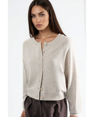 Crew Neck Buttoned Cardigan