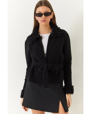 Fleurige Striksluiting Sjaalkraag Cardigan