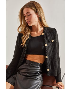 Texturerad stickad cardigan med knappstängning