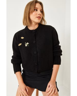 Texturerad Stickad Kardan med Pompom