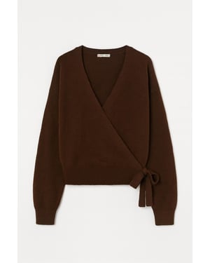Geribde V-hals Strik-Voorkant Cardigan