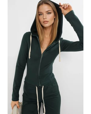 Hooded Fitted Cotton Jacket with Zipper Closure