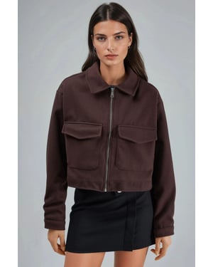 Korte Gabardine Jas met Rits en Zak