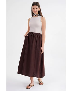 Hoge Taille Poplin Rok met Touwtje Detail