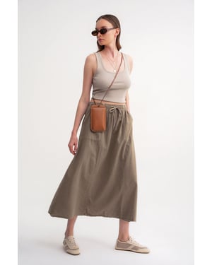 Hoge Taille Poplin Rok met Touwtje Detail