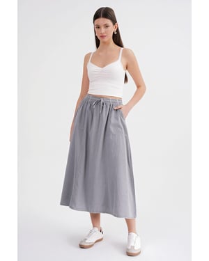 Hoge Taille Poplin Rok met Trekkoorddetail