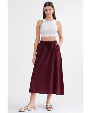 Hoge Taille Poplin Rok met Touwtje Detail