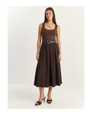 Hoge Taille Midi Rok met Ceintuurs