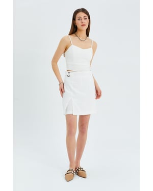 Belted Hoge Taille Wrap Front Shorts met Splitdetail