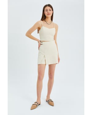 Belted Hoge Taille Wrap Front Shorts met Splitdetail