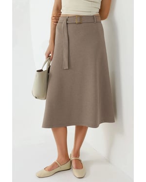 Hoge Taille Midi Rok met Gebogen Detail