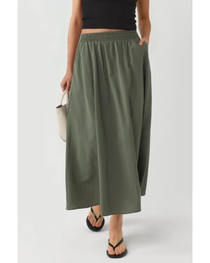 Elastische Taille Midi Rok met Zakken