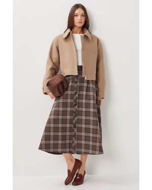 Hoge Taille Midi Rok met Knoopsluiting