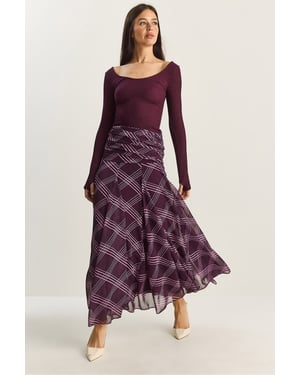 Hoge Taille Etnische Print Midi Rok