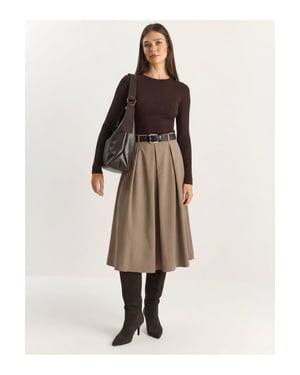 Hoge Taille Midi Rok met Ceintuur