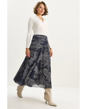Hoge Taille Etnische Print Midi Rok