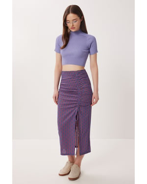 Hoge taille geometrische print midi bodycon rok met split