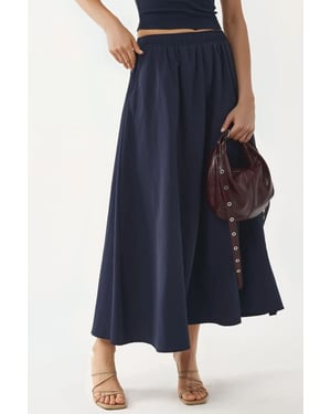 Elastische Taille Midi Rok met Zakken