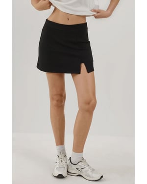 Texturerade Mini Skorts med Elastisk Midja