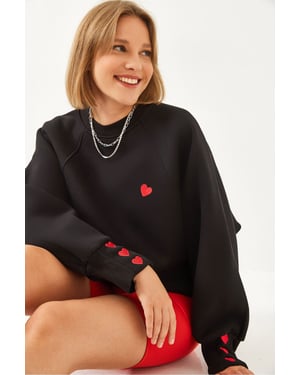 Geborduurde Ronde Hals Lange Mouwen Sweatshirt