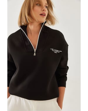 Oversized Gebreide Ritskraag Sweatshirt