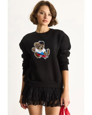 Embroidered Crew Neck Long Sleeve Sweatshirt